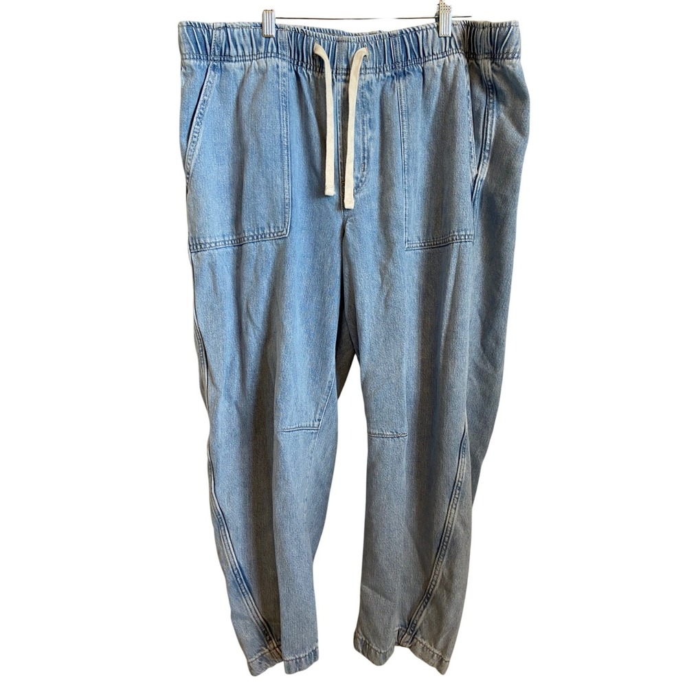Gap Denim Pull-On Barrel Jeans Light Wash Blue XL Cotton Lyocell Relaxed Pants